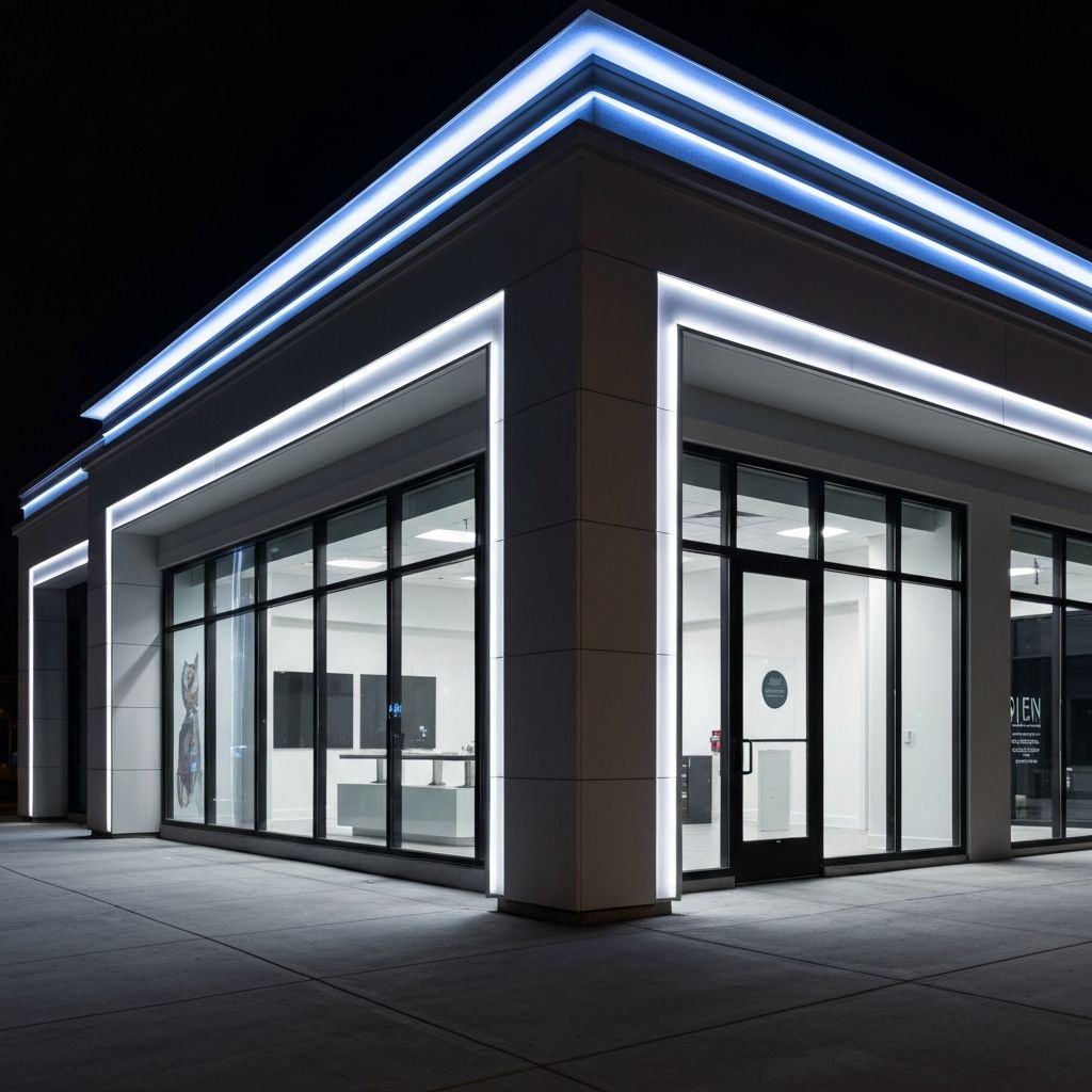 Commercial building with branded lighting